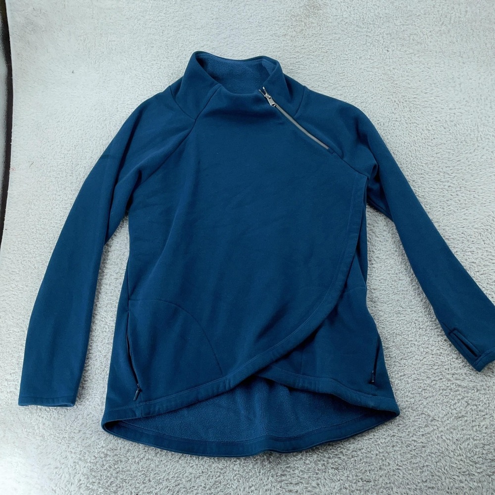 Athleta Cozy Karma‎ Asym Pullover Womens Large Blue Zip Fleece Sweatshirt